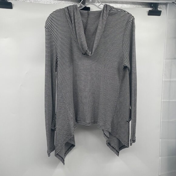 Philosophy Womens Striped Hooded Cardigan Open Front Black/White Size Medium - Picture 6 of 9